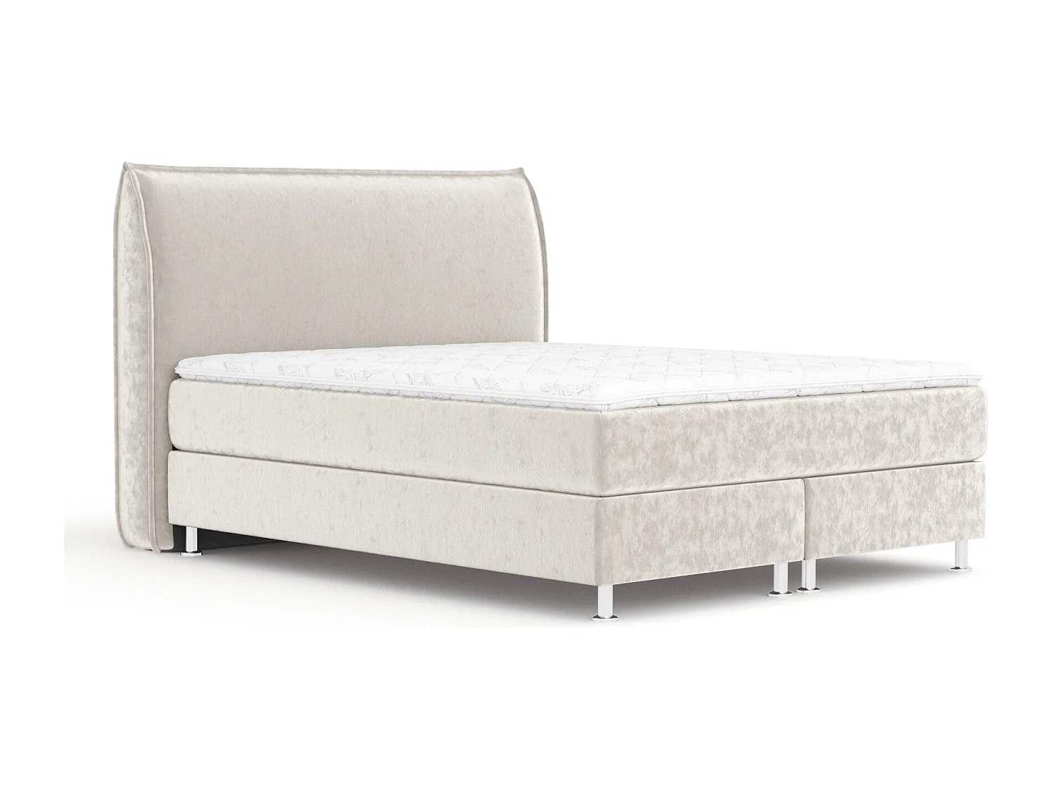 Boxspringbett aus Samtstoff Chermin - Matratze - Toppermatratze - 140x200 cm - hellbeige