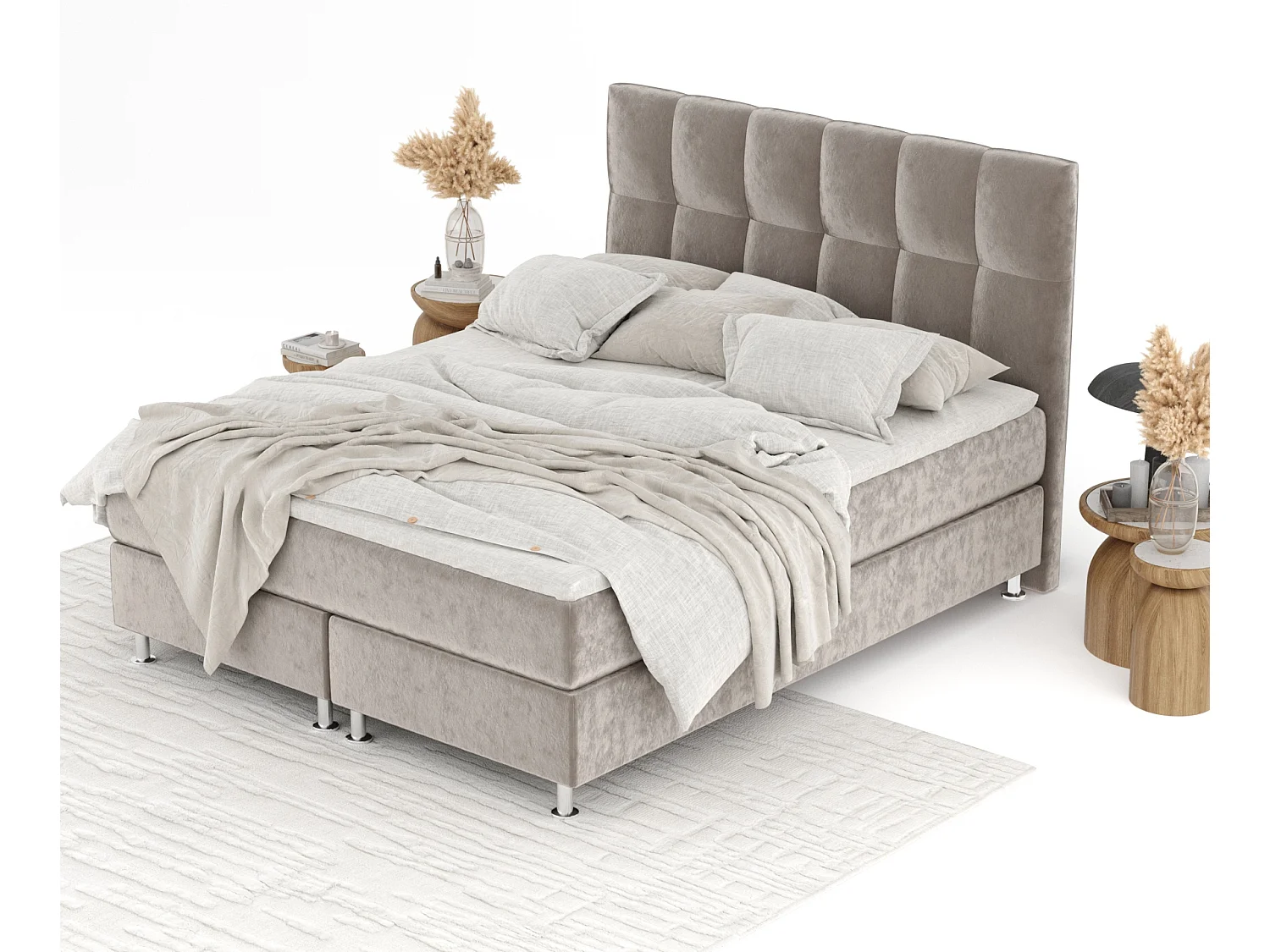 Lit boxspring en tissu velours Elisio - matelas - surmatelas - 140x200 cm - taupe