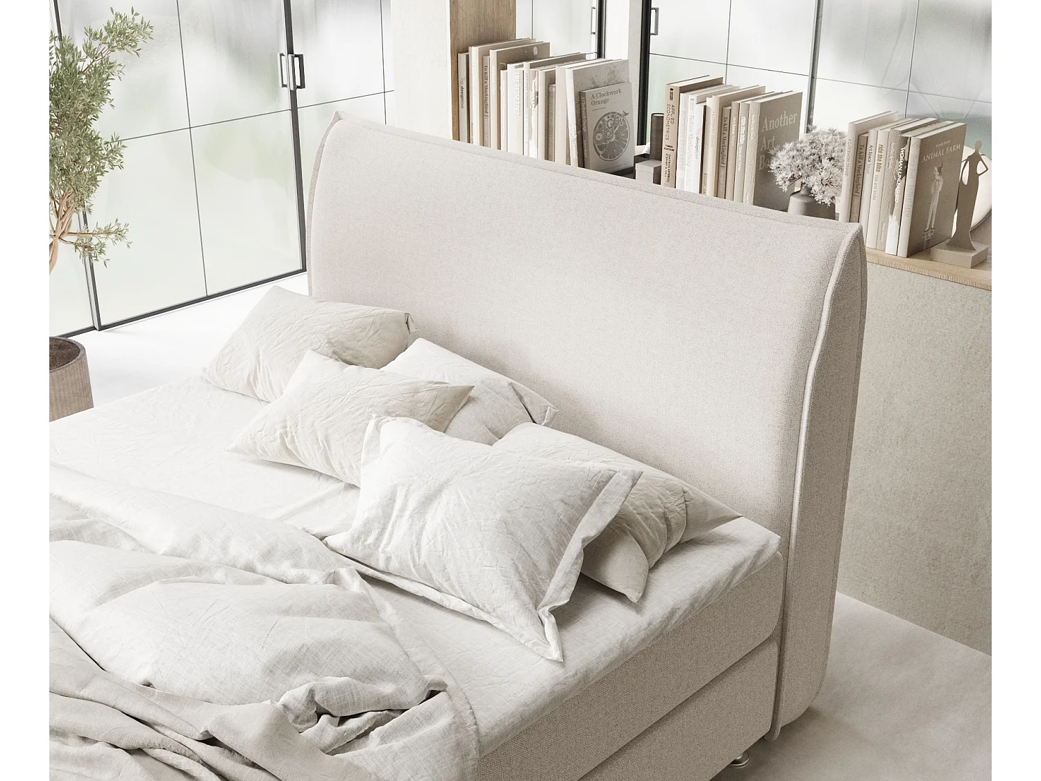 Lit boxspring en toile tissée Chermin - matelas - surmatelas - 160x200 cm - beige