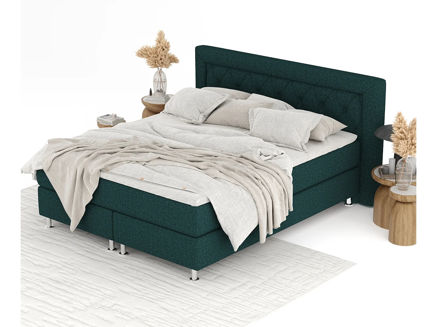 Boxspringbett aus Webstoff Lavello - Matratze - Toppermatratze - 140x200 cm - grün