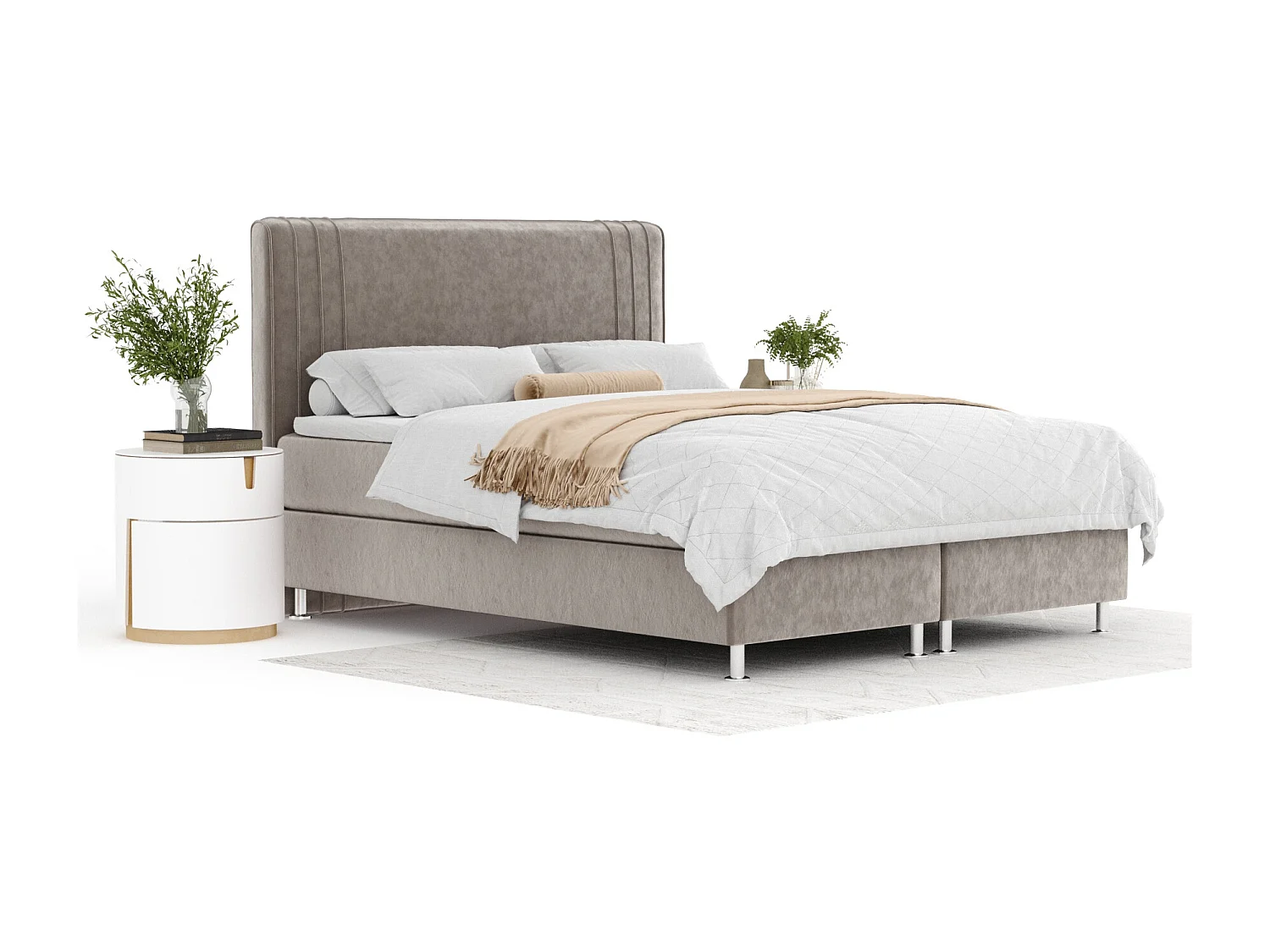 Lit boxspring en tissu velours Casone - matelas - surmatelas - 140x200 cm - taupe