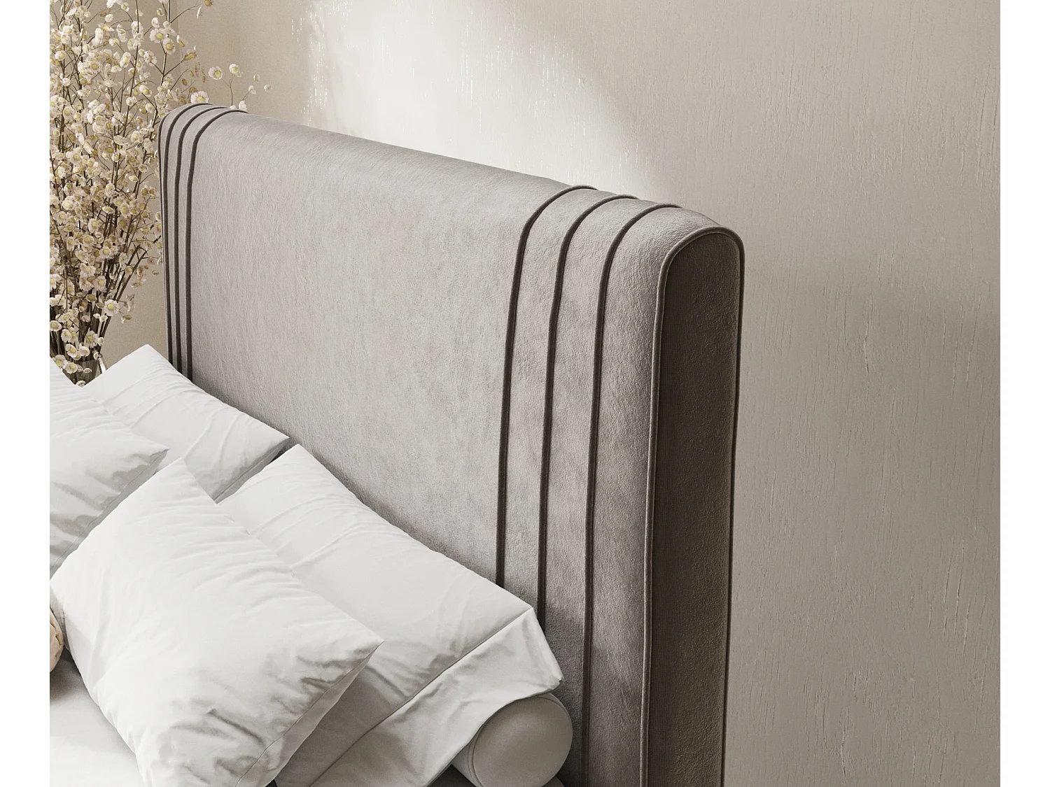 Lit boxspring en tissu velours Casone - matelas - surmatelas - 140x200 cm - taupe