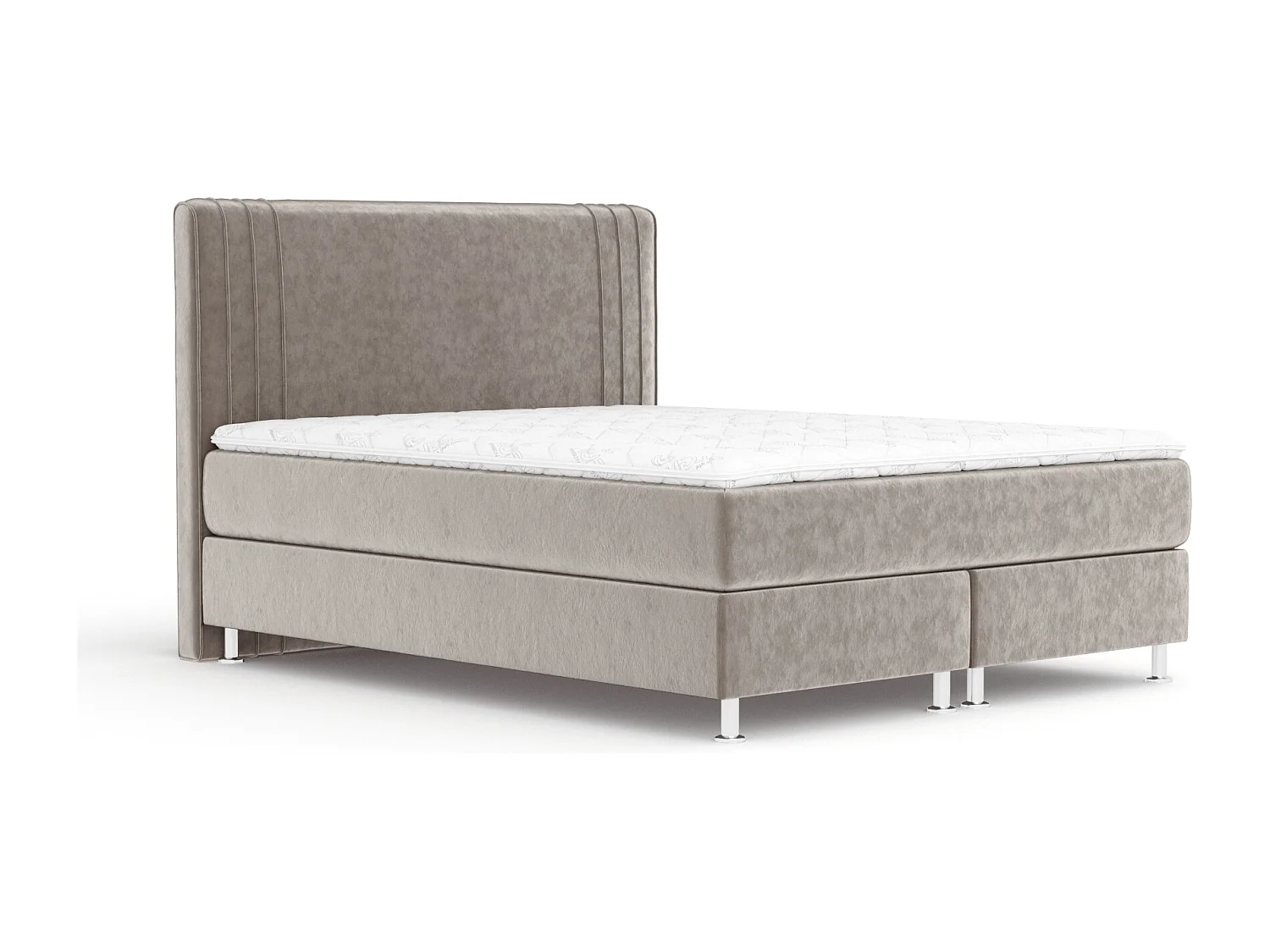 Lit boxspring en tissu velours Casone - matelas - surmatelas - 140x200 cm - taupe