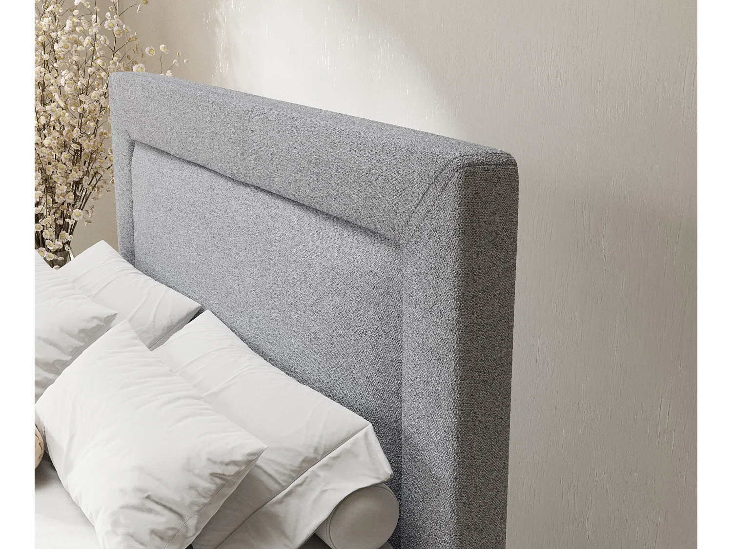 Lit boxspring en toile tissée Laguno - matelas - surmatelas - 160x200 cm - gris clair