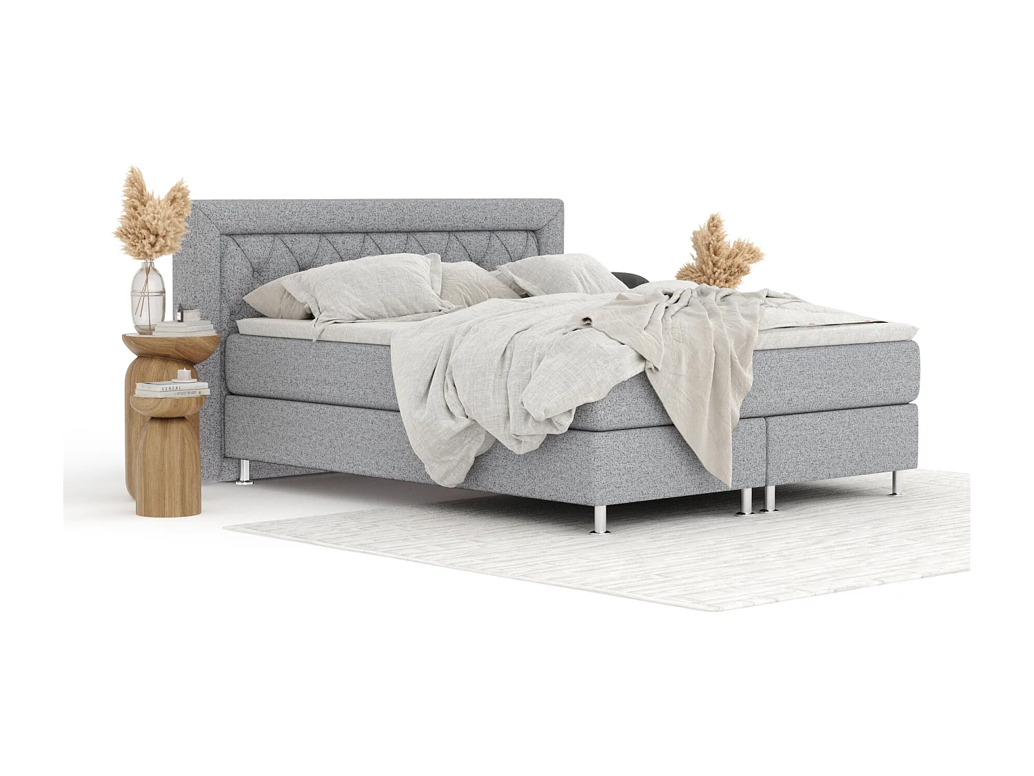 Boxspringbett aus Webstoff Lavello - Matratze - Toppermatratze - 200x200 cm - grau