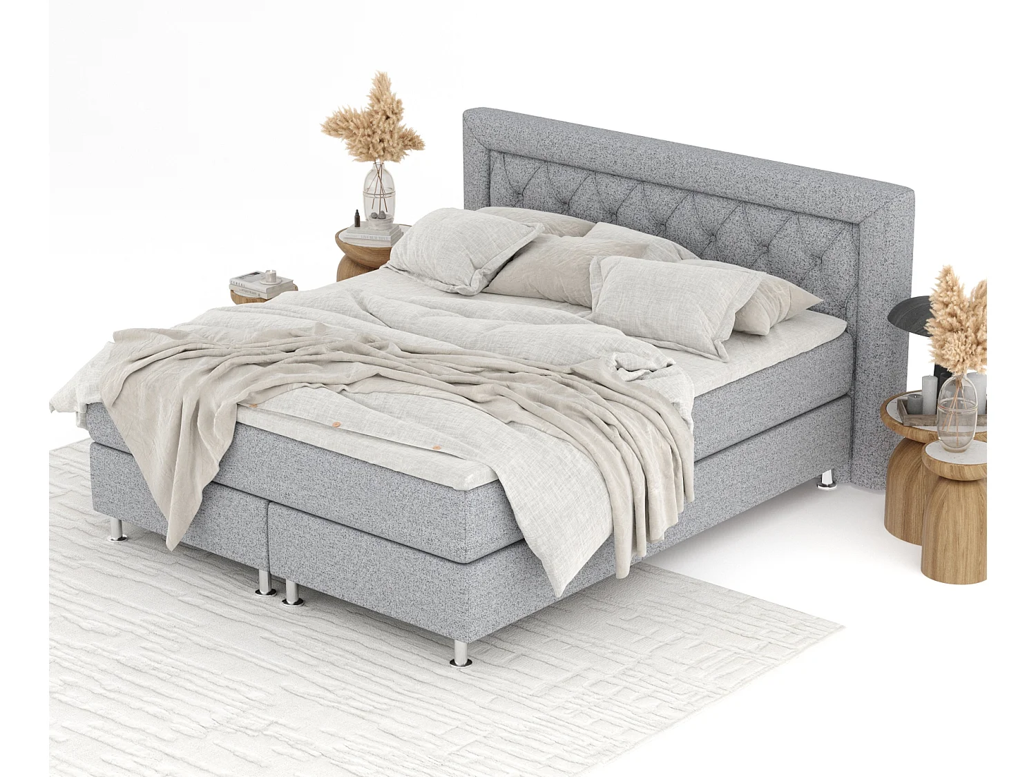 Boxspringbett aus Webstoff Lavello - Matratze - Toppermatratze - 200x200 cm - grau