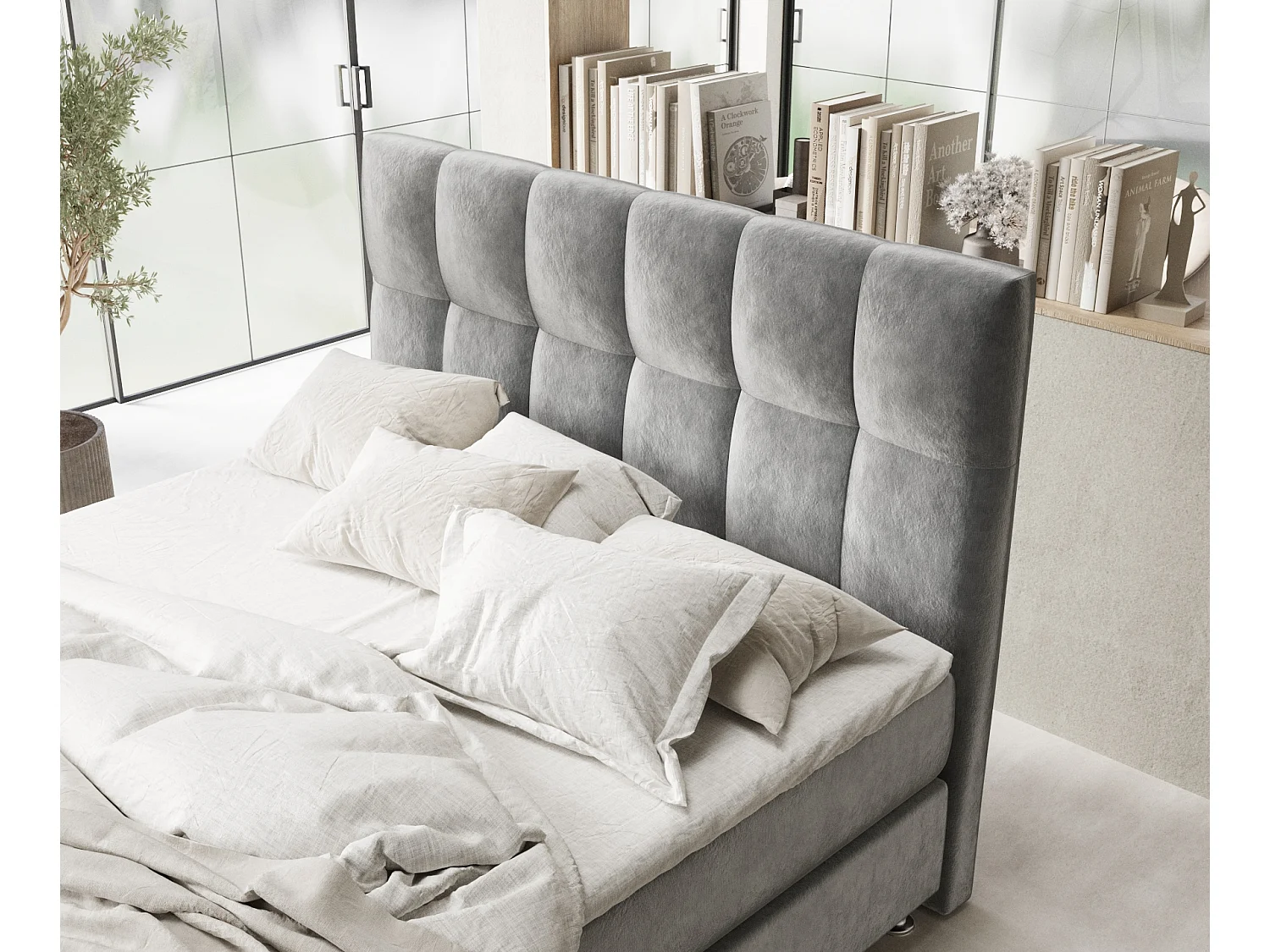 Lit boxspring en tissu velours Elisio - matelas - surmatelas - 140x200 cm - taupe