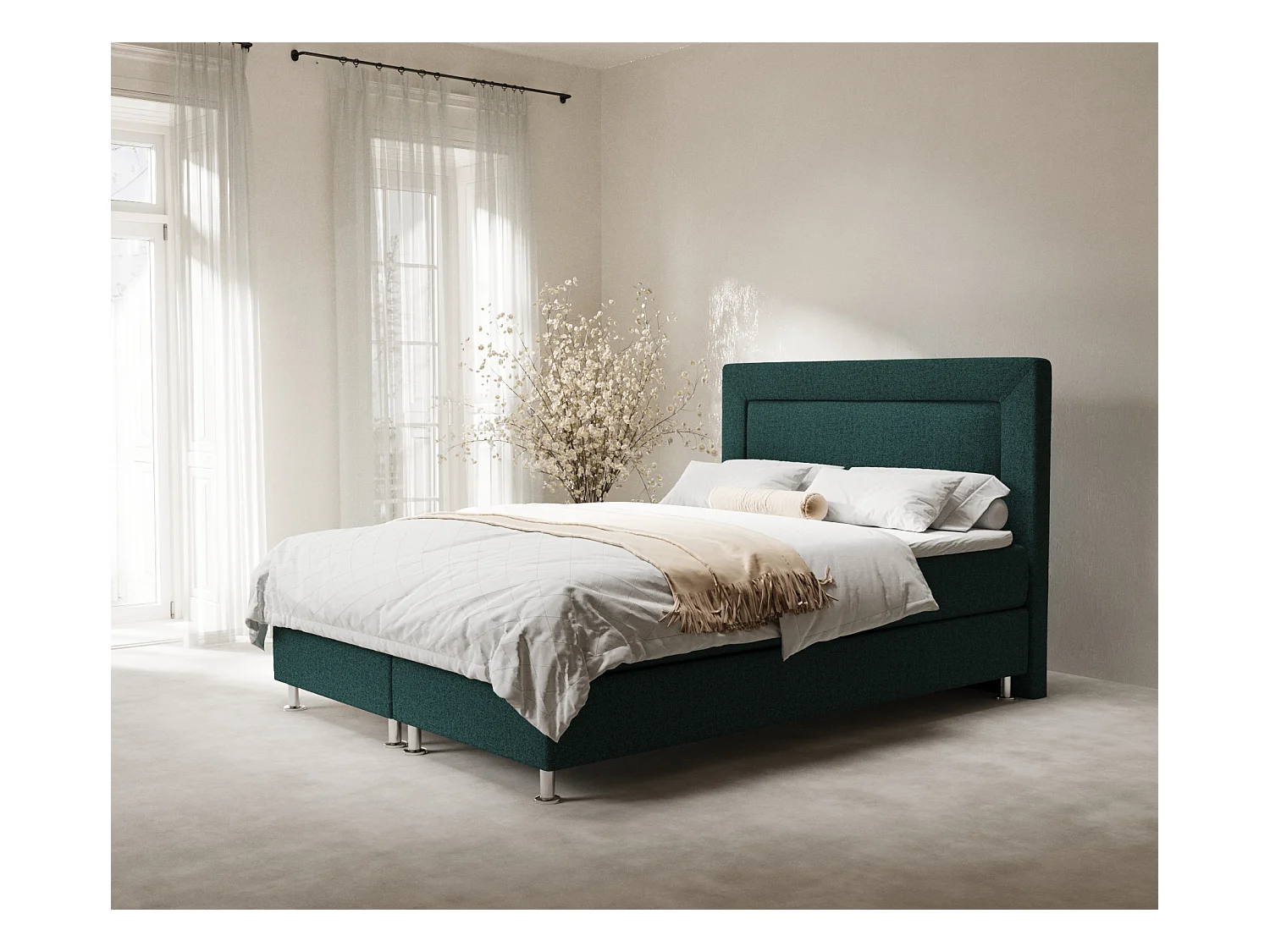 Lit boxspring en toile tissée Laguno - matelas - surmatelas - 180x200 cm - vert