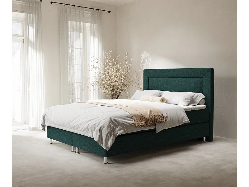 Boxspringbett aus Webstoff Laguno - Matratze - Toppermatratze - 160x200 cm - grün