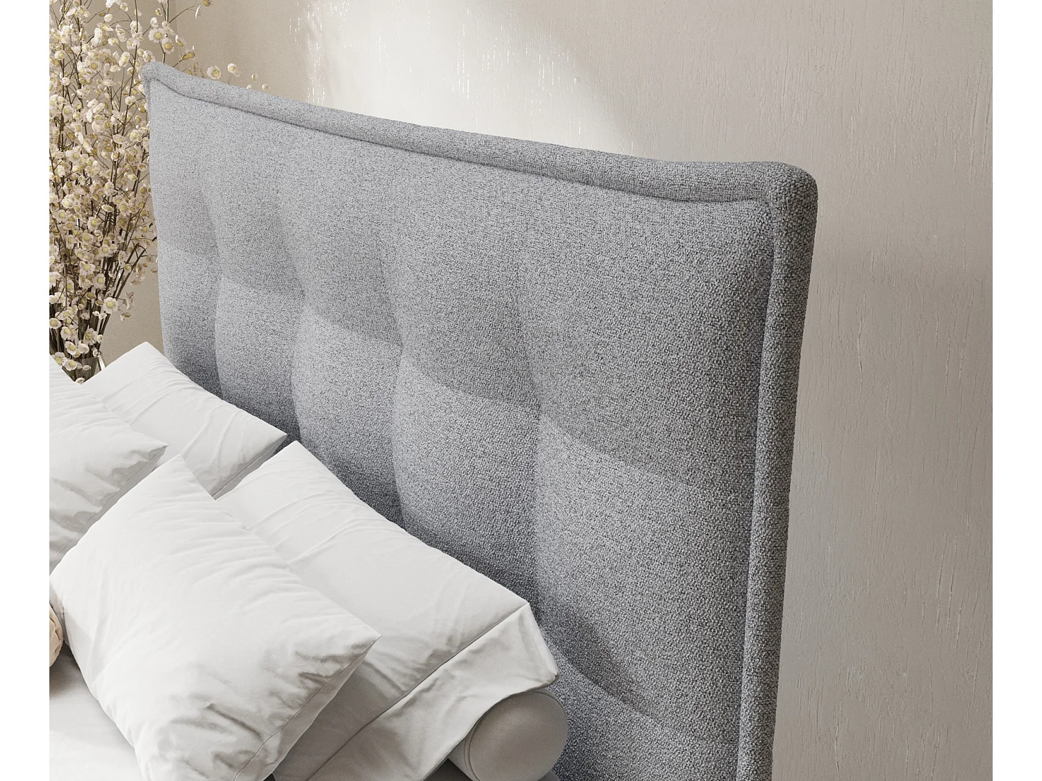 Boxspringbett aus Webstoff Minori - Matratze - Toppermatratze - 140x200 cm - hellgrau