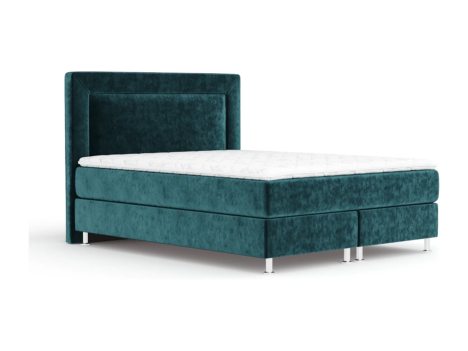 Lit boxspring en tissu velours Laguno - matelas - surmatelas - 200x200 cm - turquoise