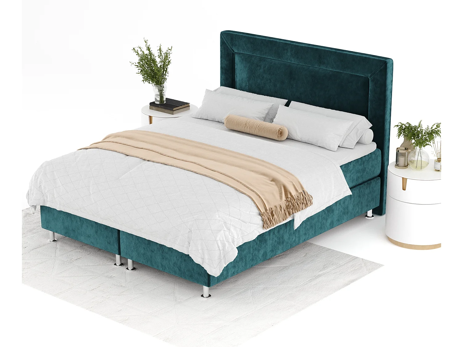 Lit boxspring en tissu velours Laguno - matelas - surmatelas - 200x200 cm - turquoise