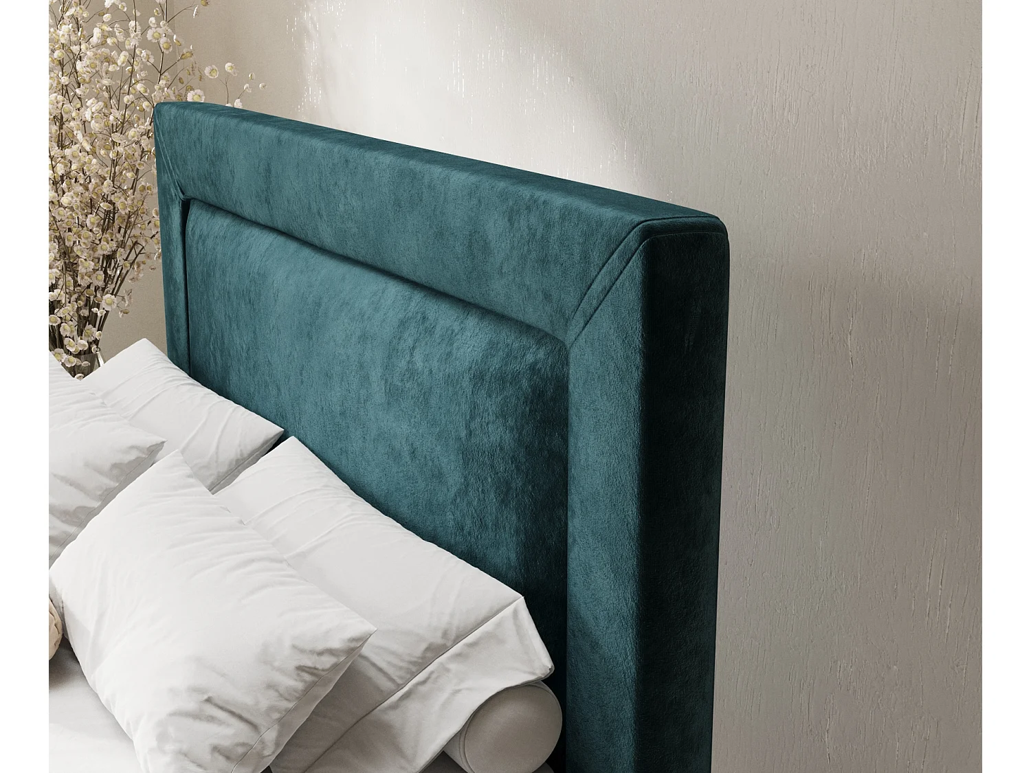 Boxspringbett aus Samtstoff Laguno - Matratze - Toppermatratze - 200x200 cm - türkisfarbe