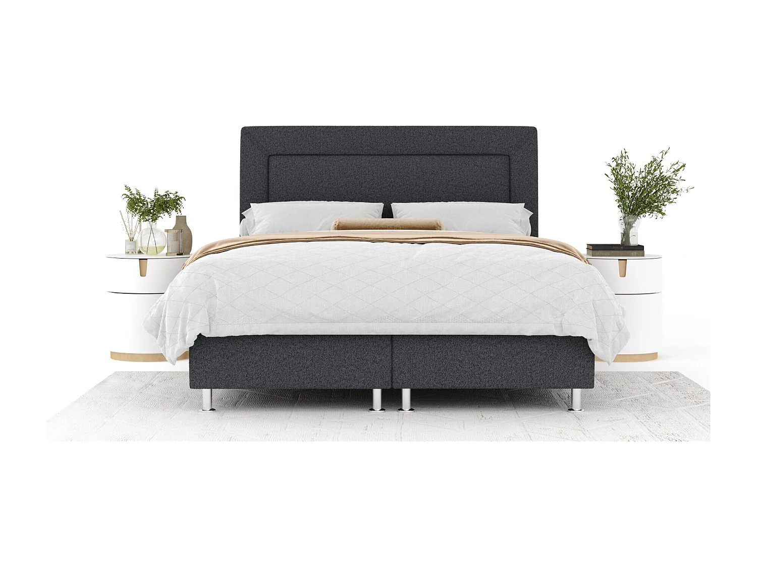 Boxspringbett aus Webstoff Laguno - Matratze - Toppermatratze - 140x200 cm - schwarz