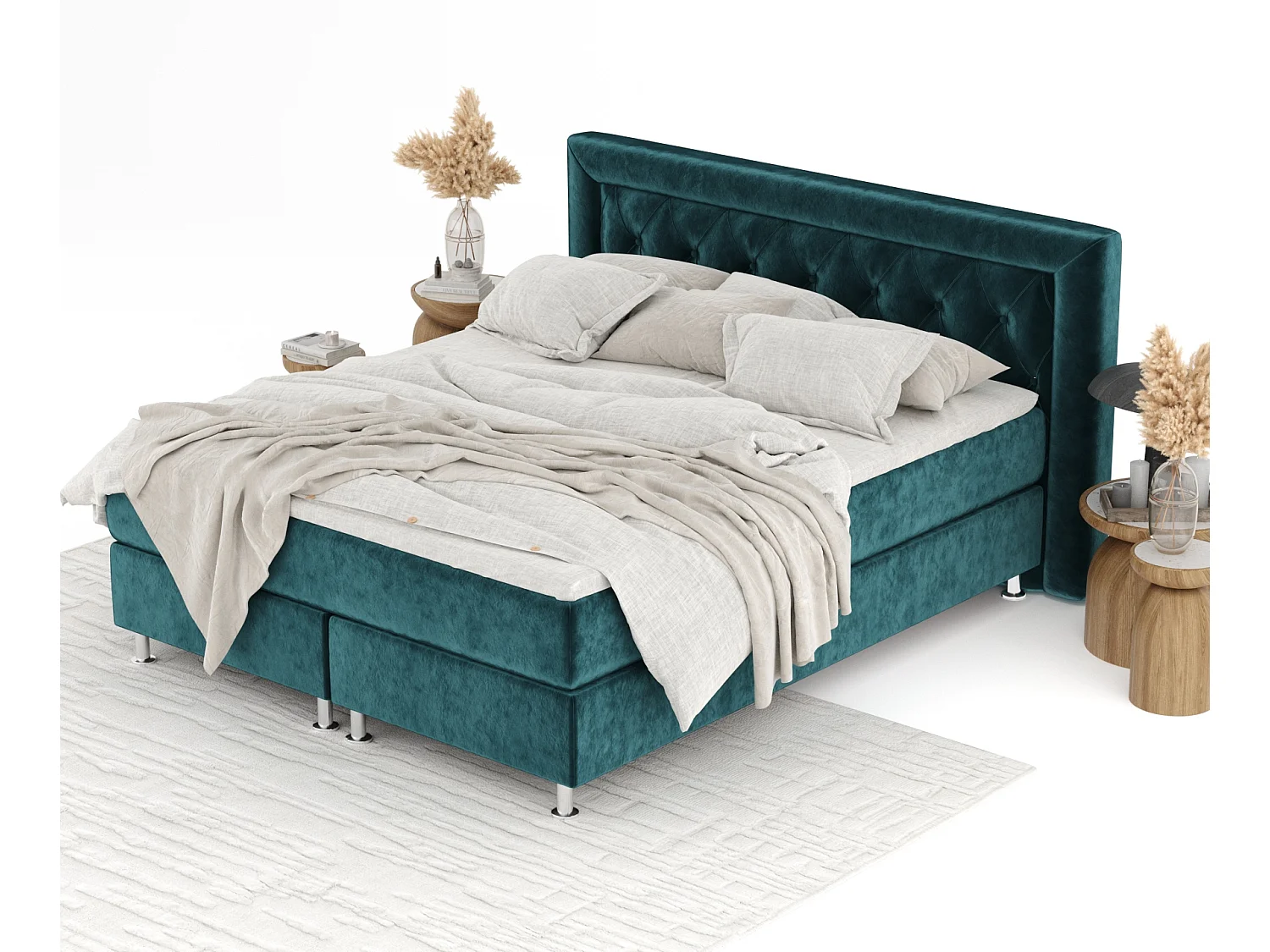 Boxspringbett aus Samtstoff Lavello - Matratze - Toppermatratze - 160x200 cm - turquoise