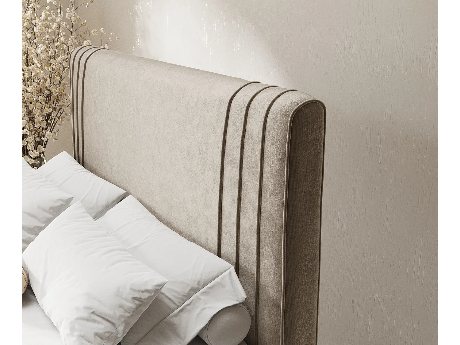 Lit boxspring en tissu velours Casone - matelas - surmatelas - 160x200 cm - beige