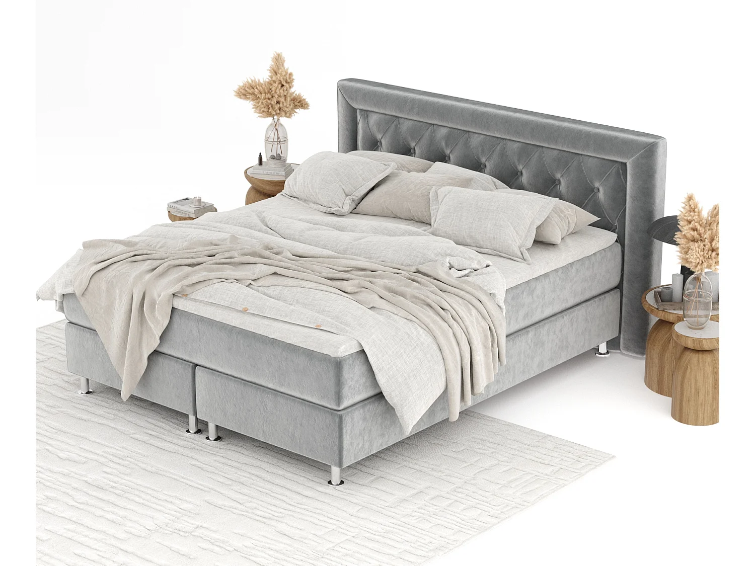 Lit boxspring en tissu velours Lavello - matelas - surmatelas - 180x200 cm - gris