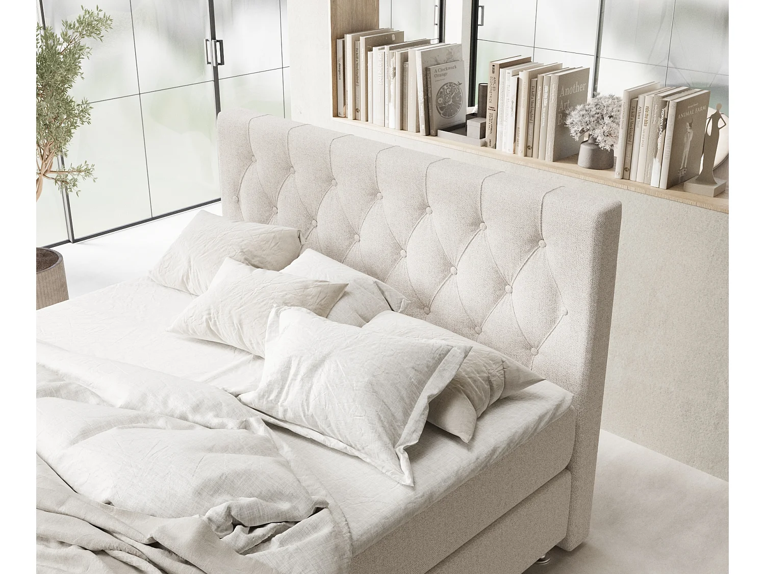 Lit boxspring en toile tissée Excelsior - matelas - surmatelas - 160x200 cm - beige