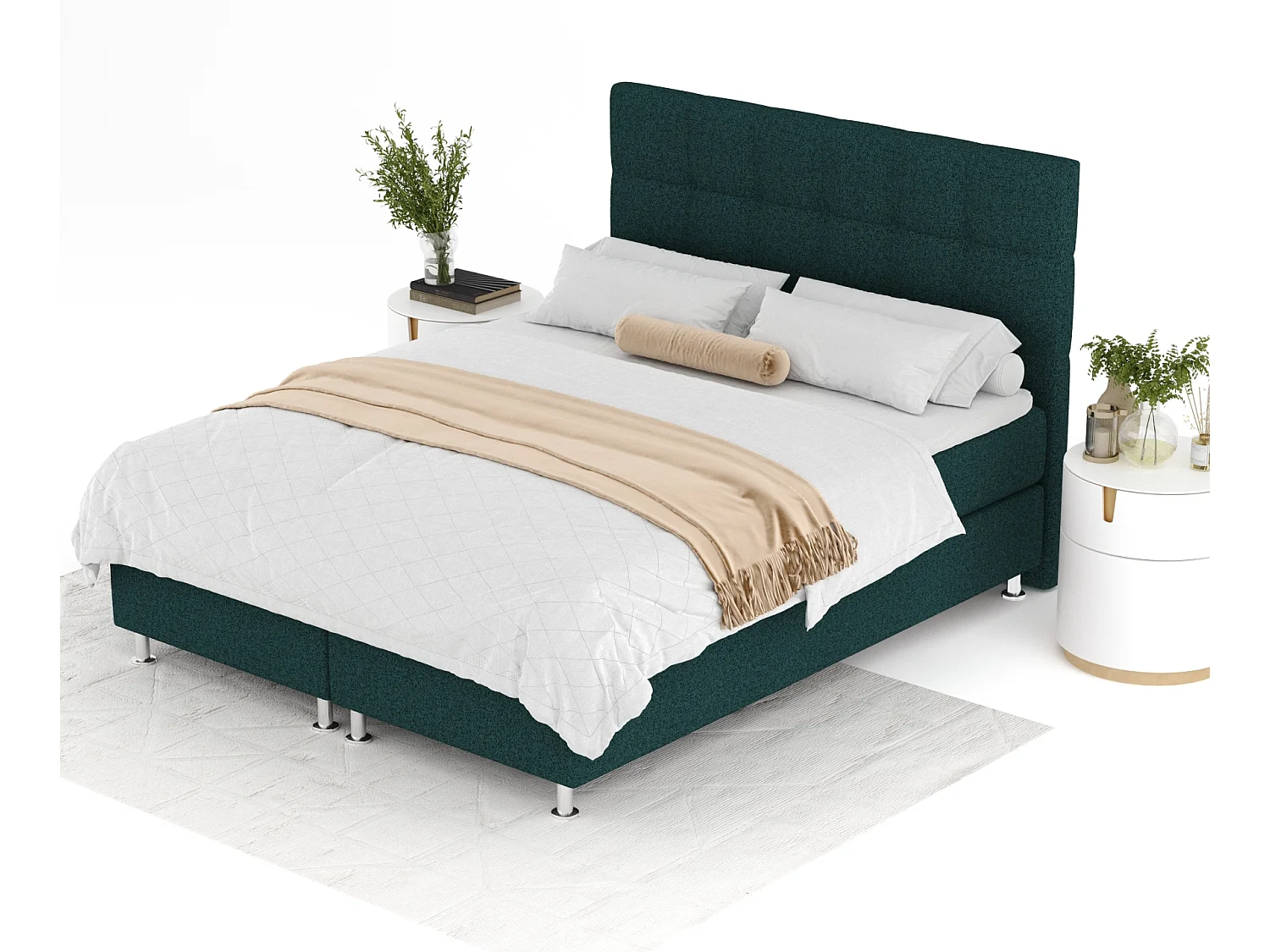 Lit boxspring en toile tissée Chanton - matelas - surmatelas - 160x200 cm - vert