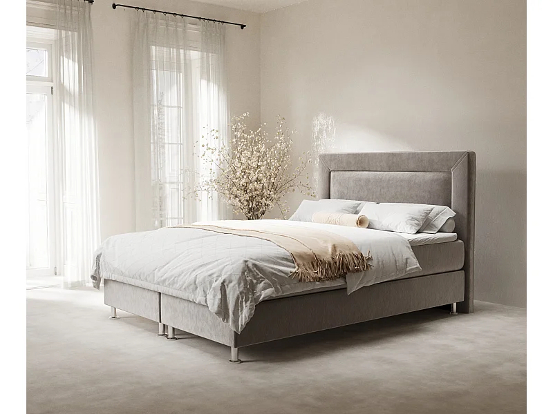Boxspringbett aus Samtstoff Laguno - Matratze - Toppermatratze - 180x200 cm - taupe