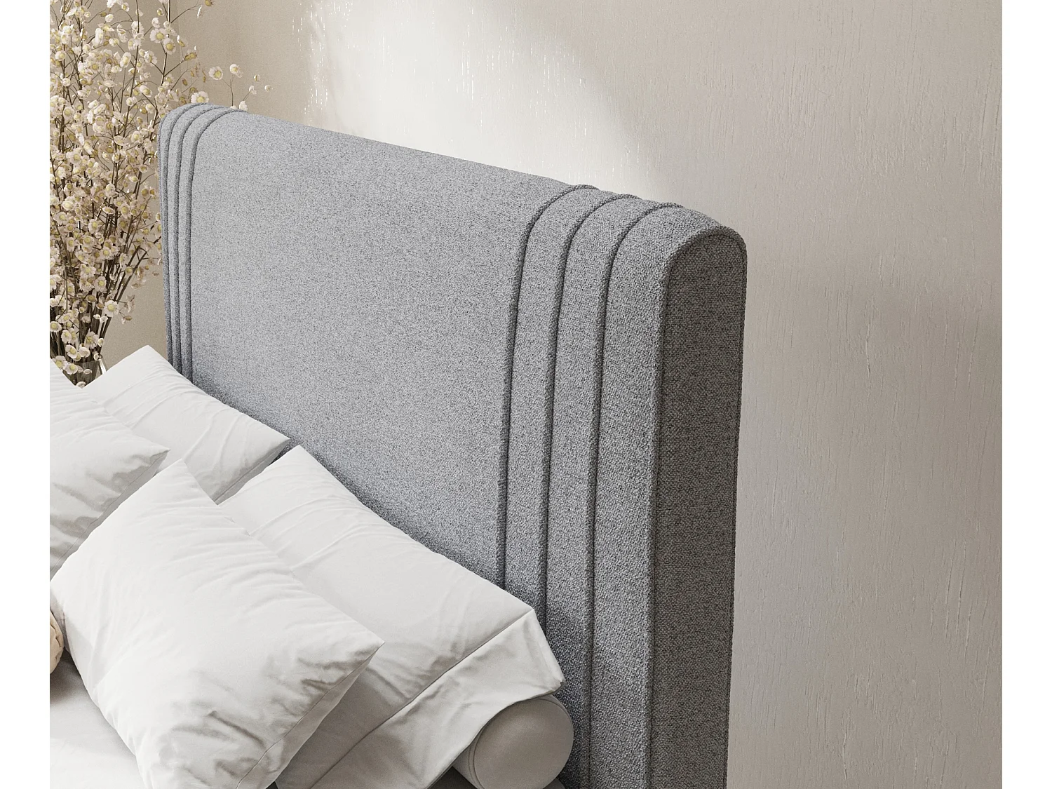 Lit boxspring en toile tissée Casone - matelas - surmatelas - 160x200 cm - gris clair