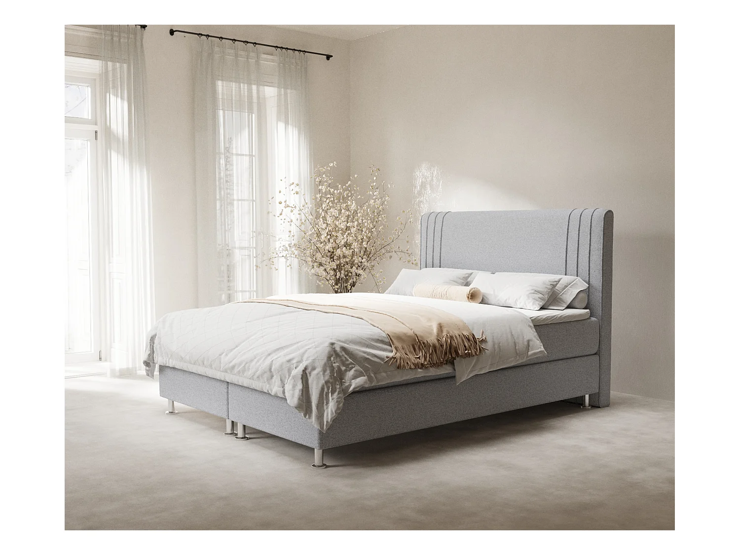 Lit boxspring en toile tissée Casone - matelas - surmatelas - 180x200 cm - gris clair