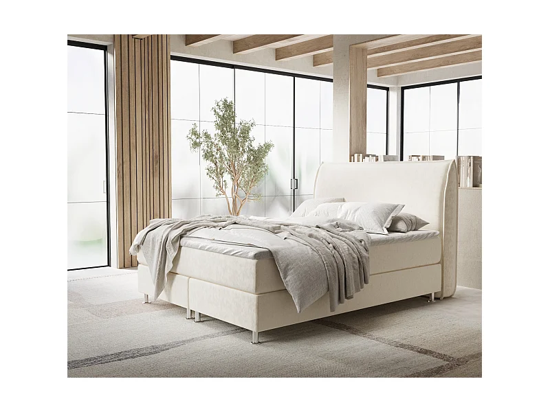 Boxspringbett aus Samtstoff Chermin - Matratze - Toppermatratze - 180x200 cm - creme