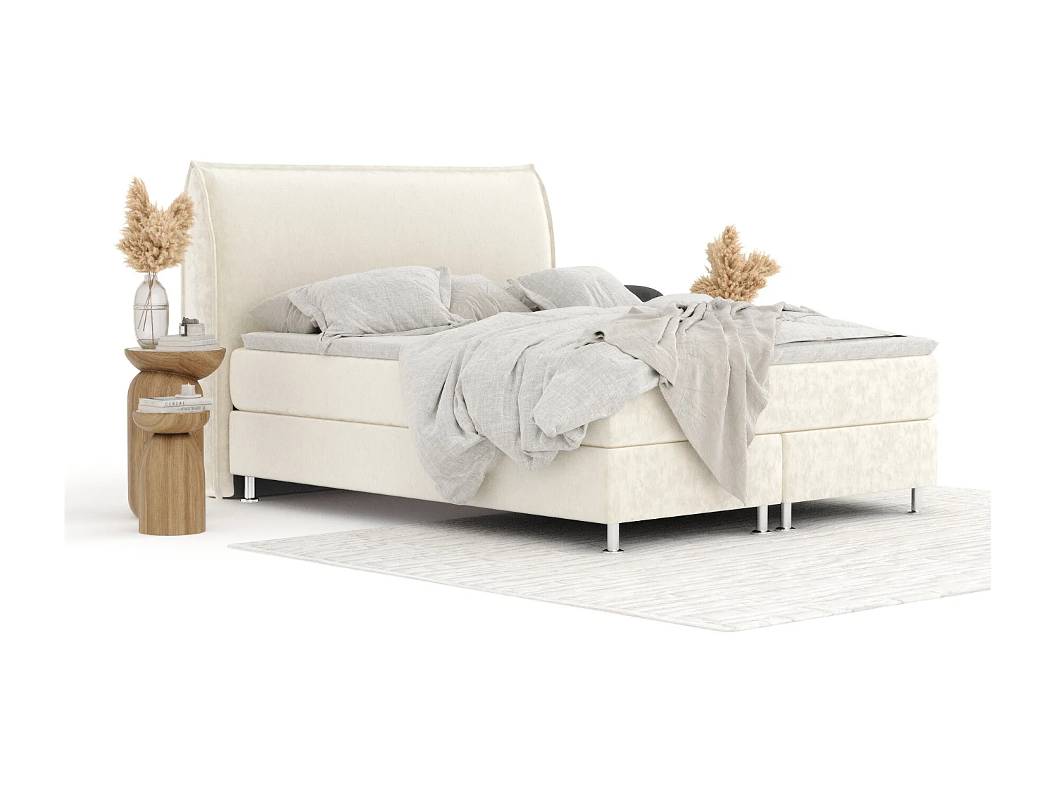 Lit boxspring en tissu velours Chermin - matelas - surmatelas - 180x200 cm - creme