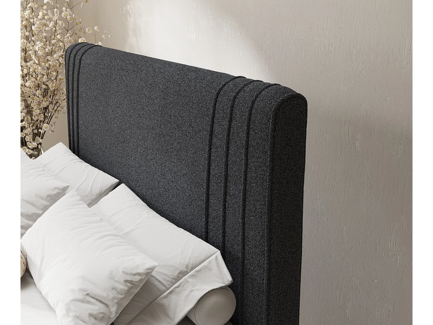 Lit boxspring en toile tissée Casone - matelas - surmatelas - 160x200 cm - noir