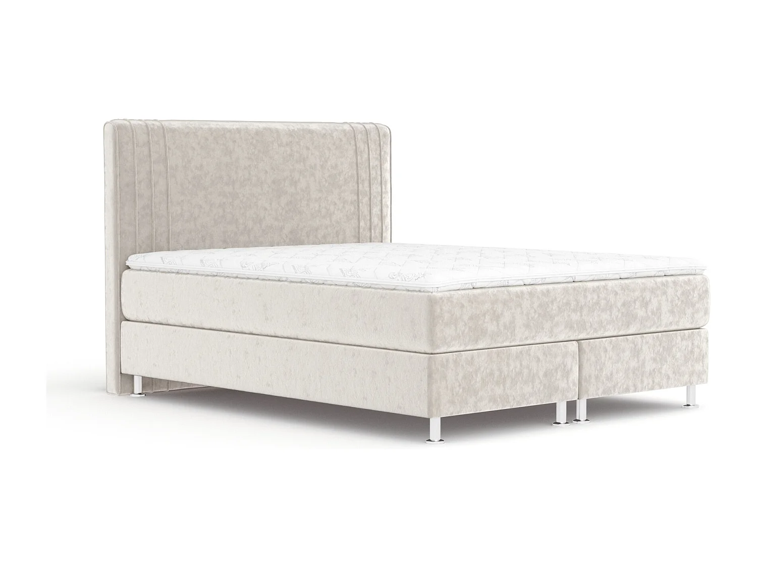 Lit boxspring en tissu velours Casone - matelas - surmatelas - 140x200 cm - beige clair