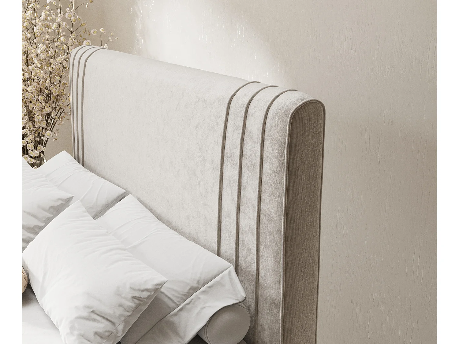 Lit boxspring en tissu velours Casone - matelas - surmatelas - 140x200 cm - beige clair