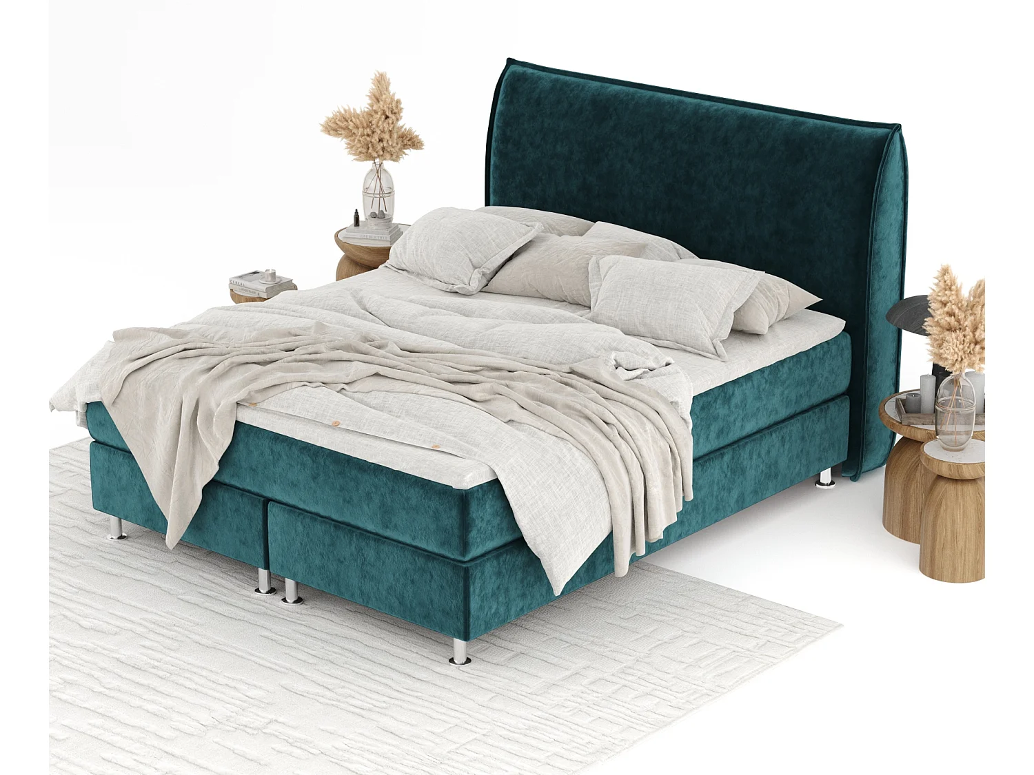 Lit boxspring en tissu velours Chermin - matelas - surmatelas - 200x200 cm - turquoise