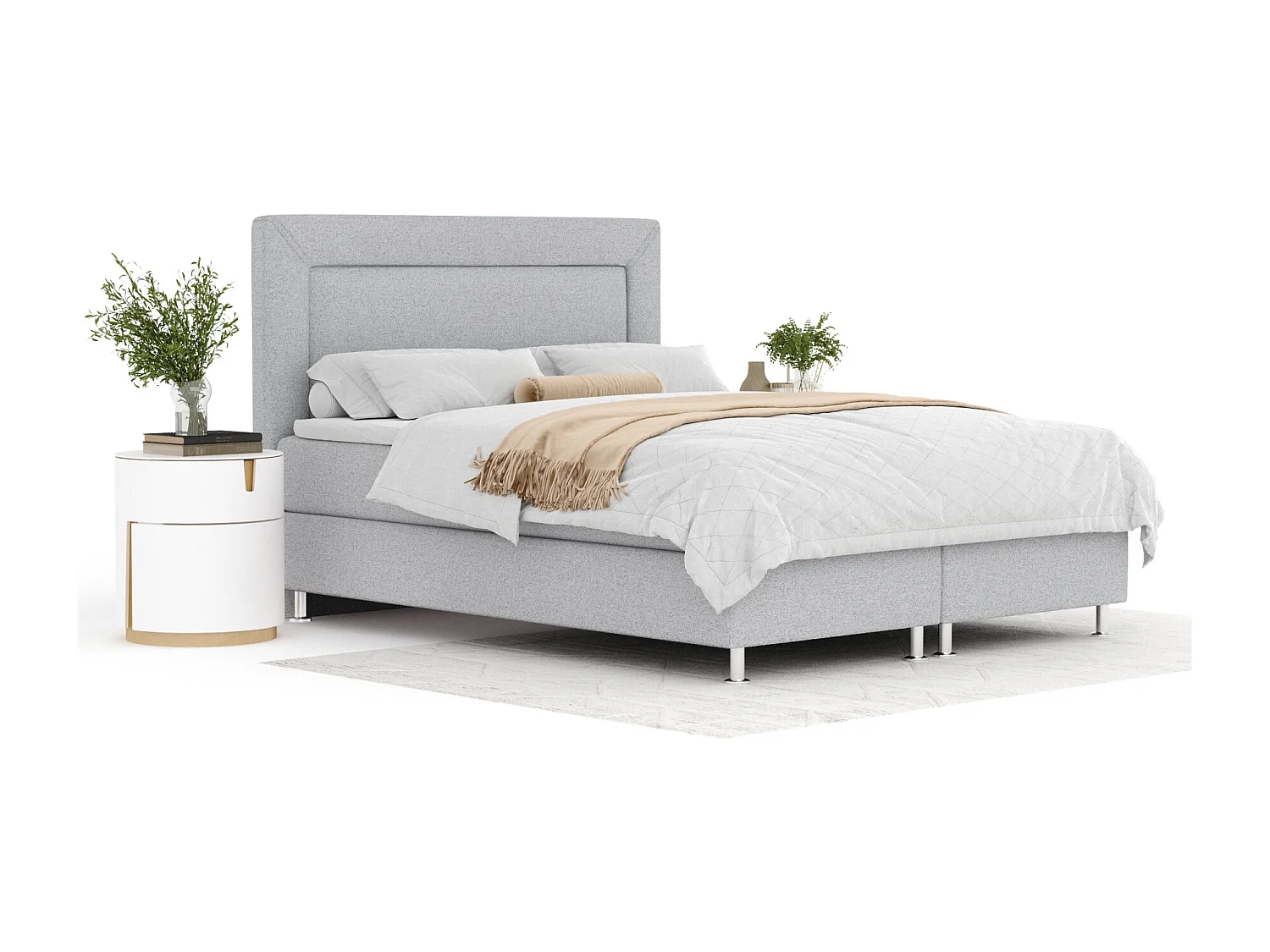 Boxspringbett aus Webstoff Laguno - Matratze - Toppermatratze - 200x200 cm - hellgrau