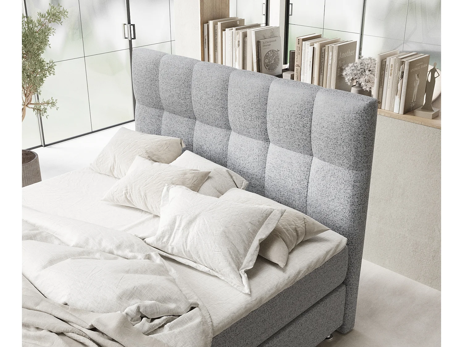 Boxspringbett aus Webstoff Elisio - Matratze - Toppermatratze - 200x200 cm - grau