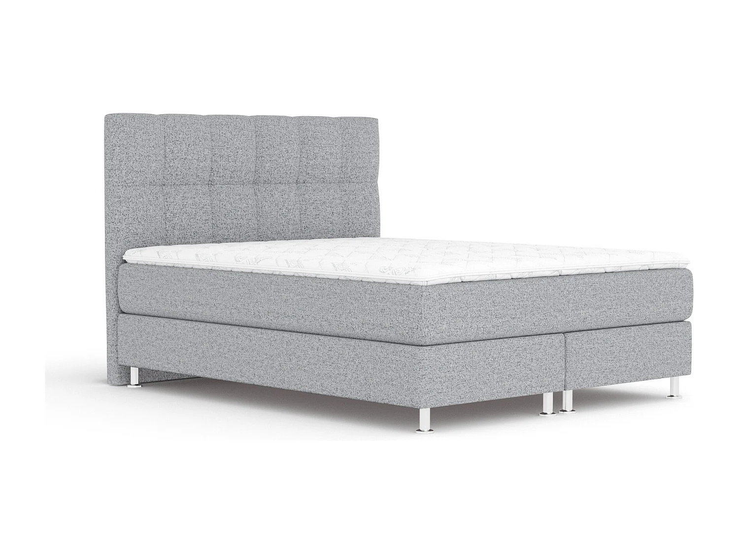 Boxspringbett aus Webstoff Elisio - Matratze - Toppermatratze - 200x200 cm - grau