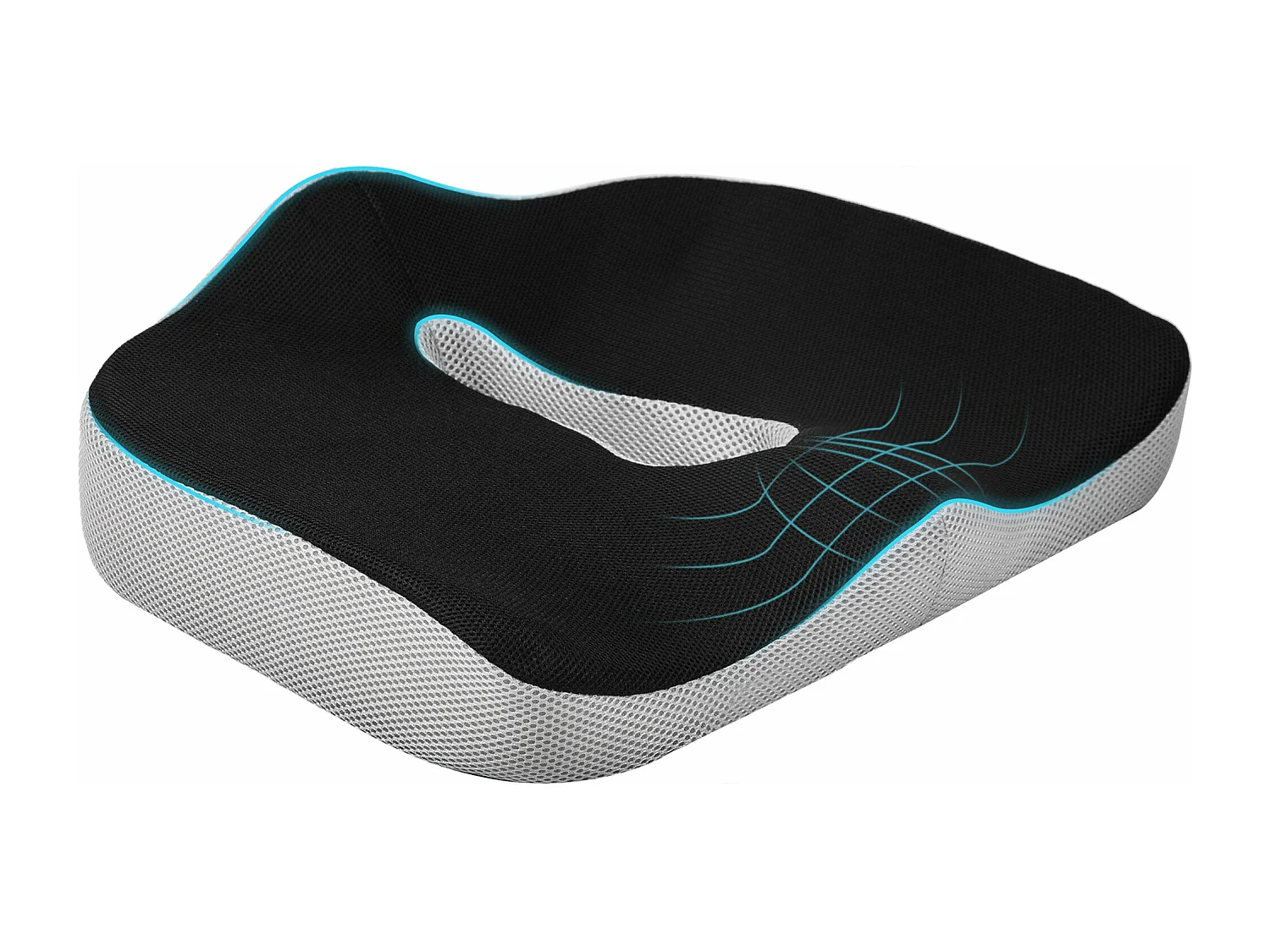 Almofada de Assento HOMCOM em Espuma de Viscoelástica com Base Antiderrapante - 44x39x13 cm em Preto