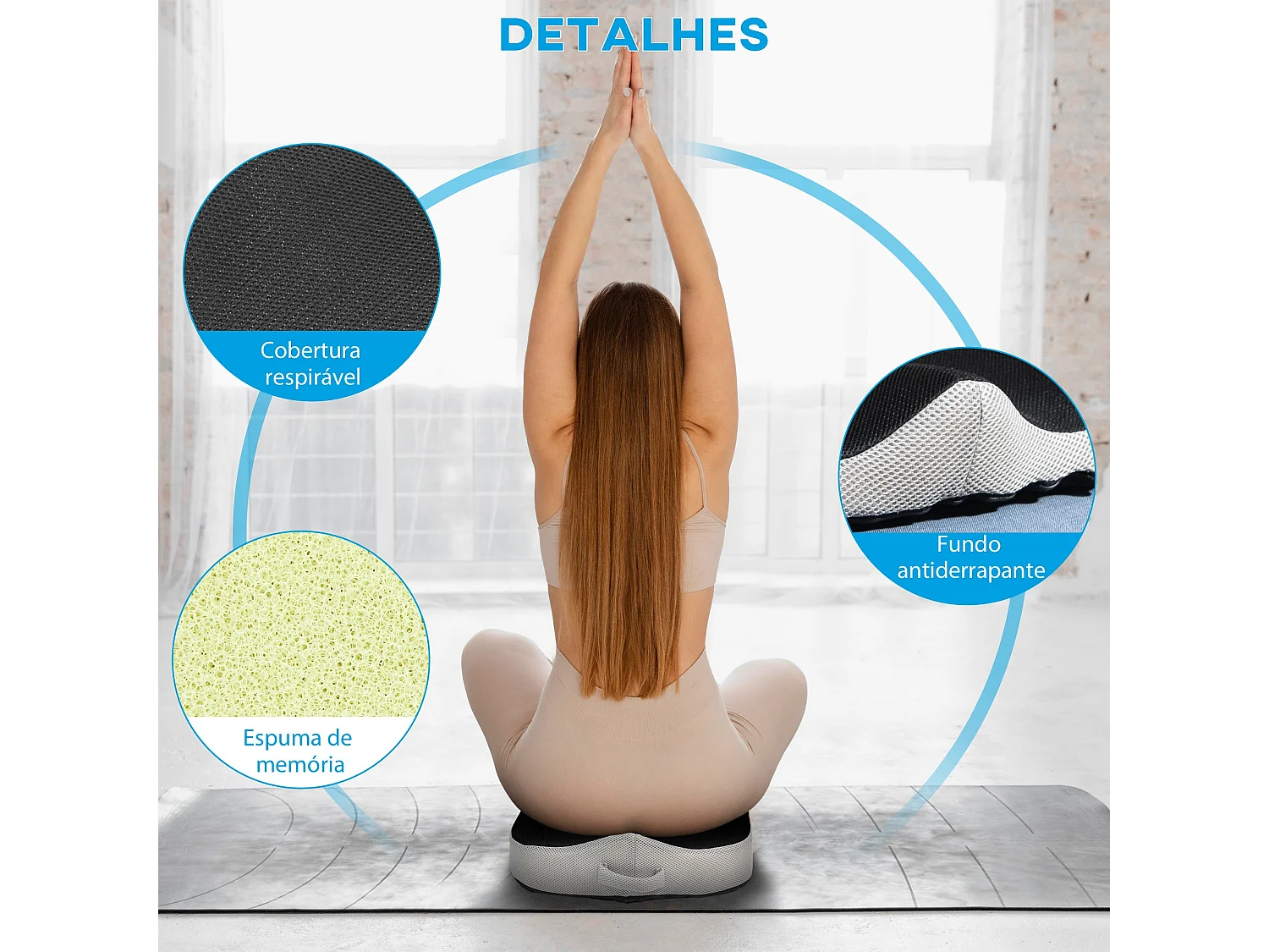 Almofada de Assento HOMCOM em Espuma de Viscoelástica com Base Antiderrapante - 44x39x13 cm em Preto