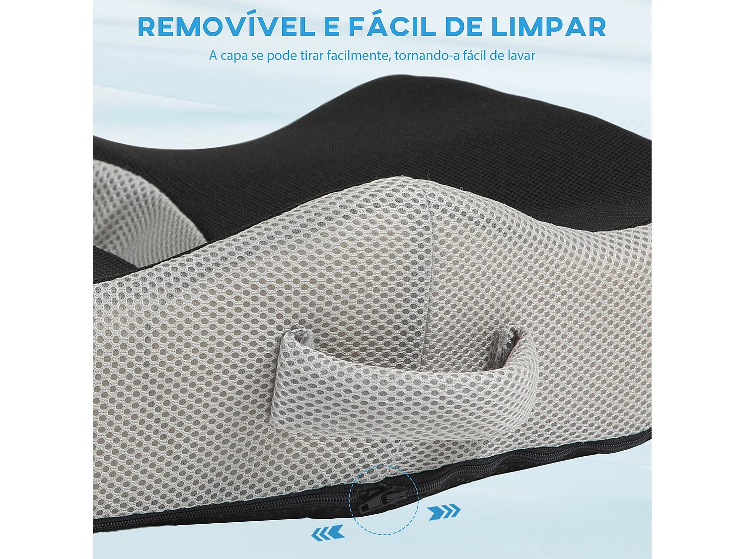 Almofada de Assento HOMCOM em Espuma de Viscoelástica com Base Antiderrapante - 44x39x13 cm em Preto