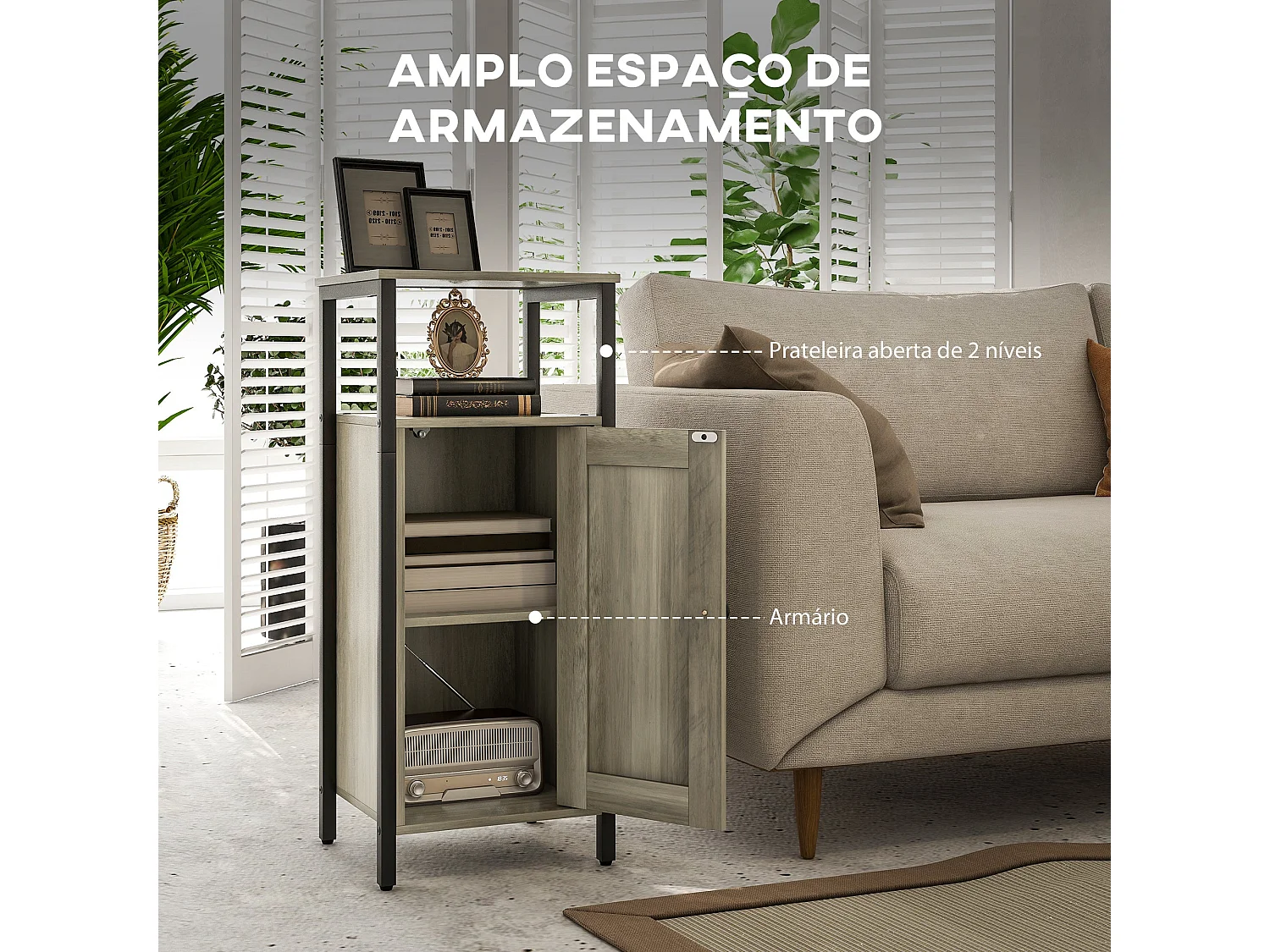 Conjunto de Mesas Auxiliares HOMCOM: Estilo Industrial com Porta Magnética e Prateleira Ajustável