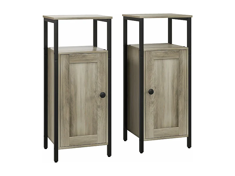 Conjunto de Mesas Auxiliares HOMCOM: Estilo Industrial com Porta Magnética e Prateleira Ajustável