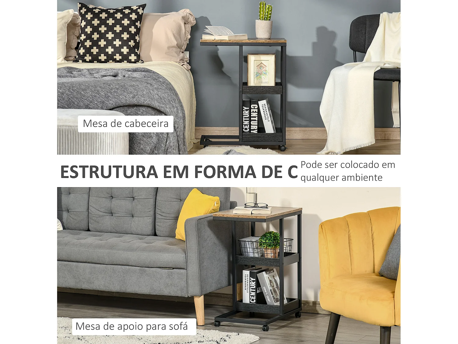 Mesa auxiliar Houston Homcom 3 niveles con ruedas marrón 66x33x51 cm