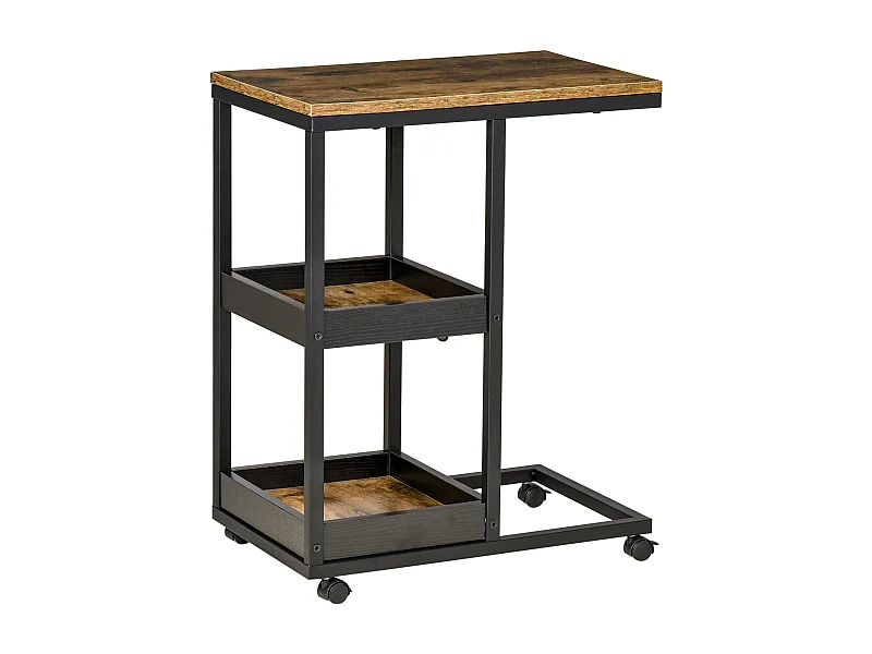 Mesa Auxiliar em Forma de C com Rodas - Estilo Industrial para Sala de Estar e Dormitório