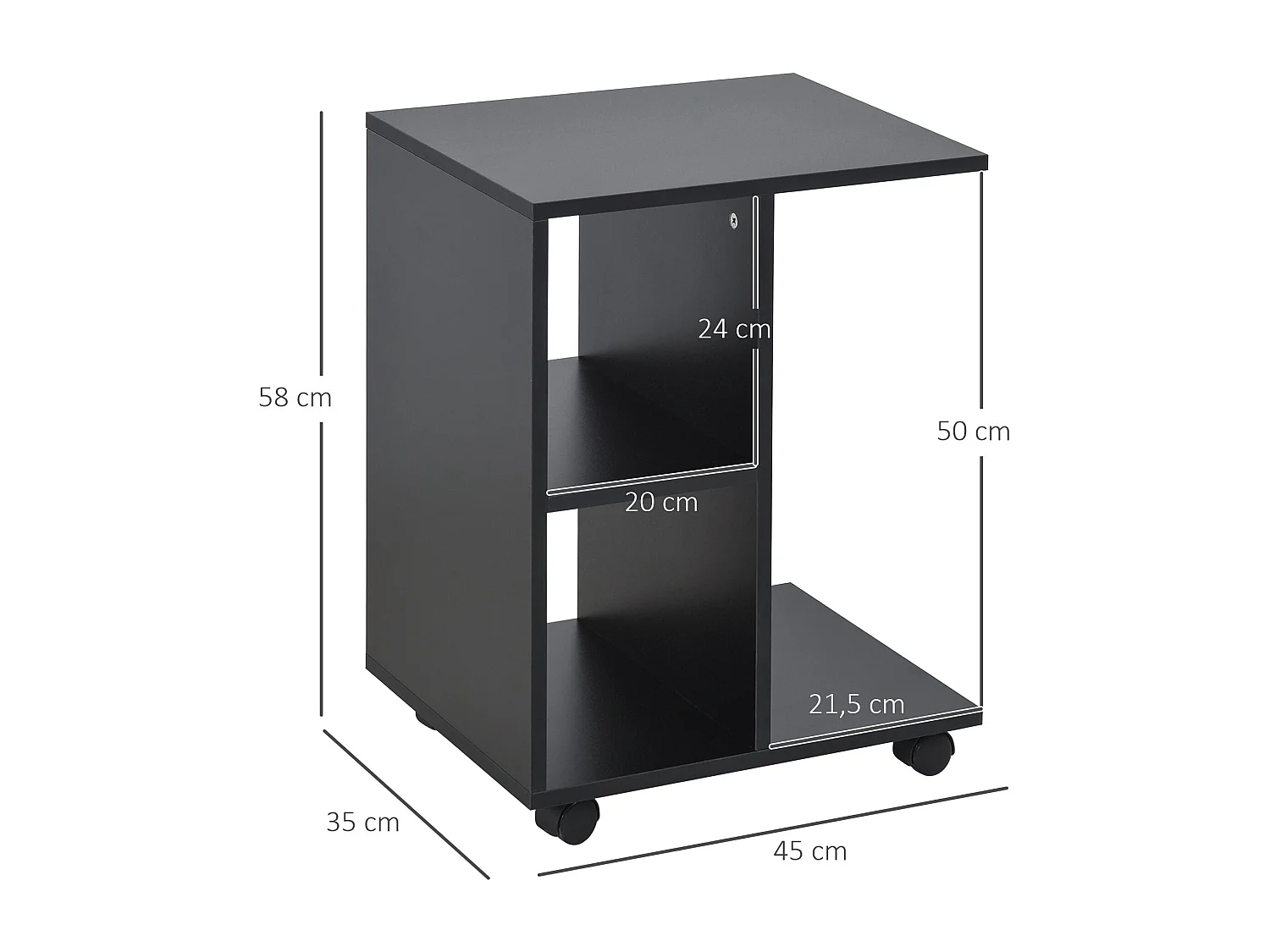 Mesa auxiliar Margarita Homcom 3 niveles con ruedas negro 58x45x35 cm