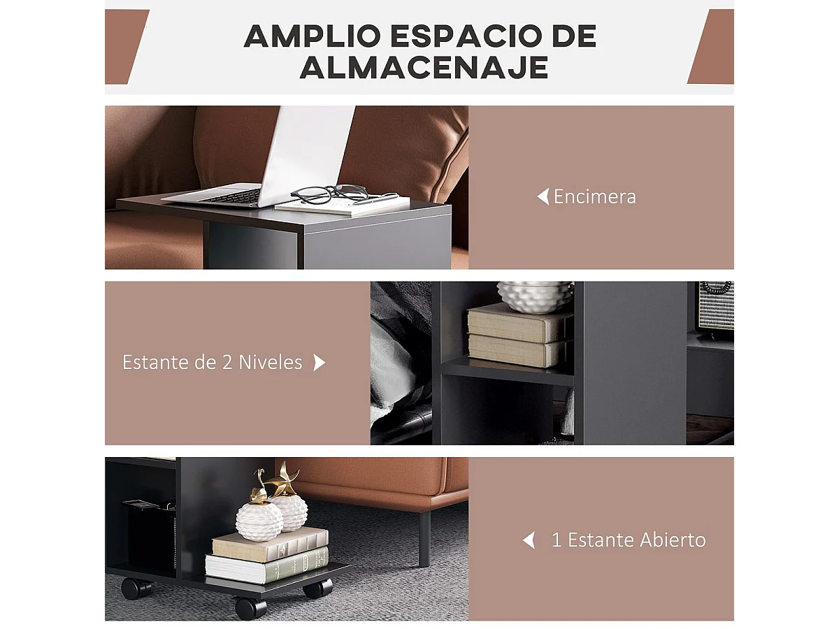 Mesa auxiliar Margarita Homcom 3 niveles con ruedas negro 58x45x35 cm