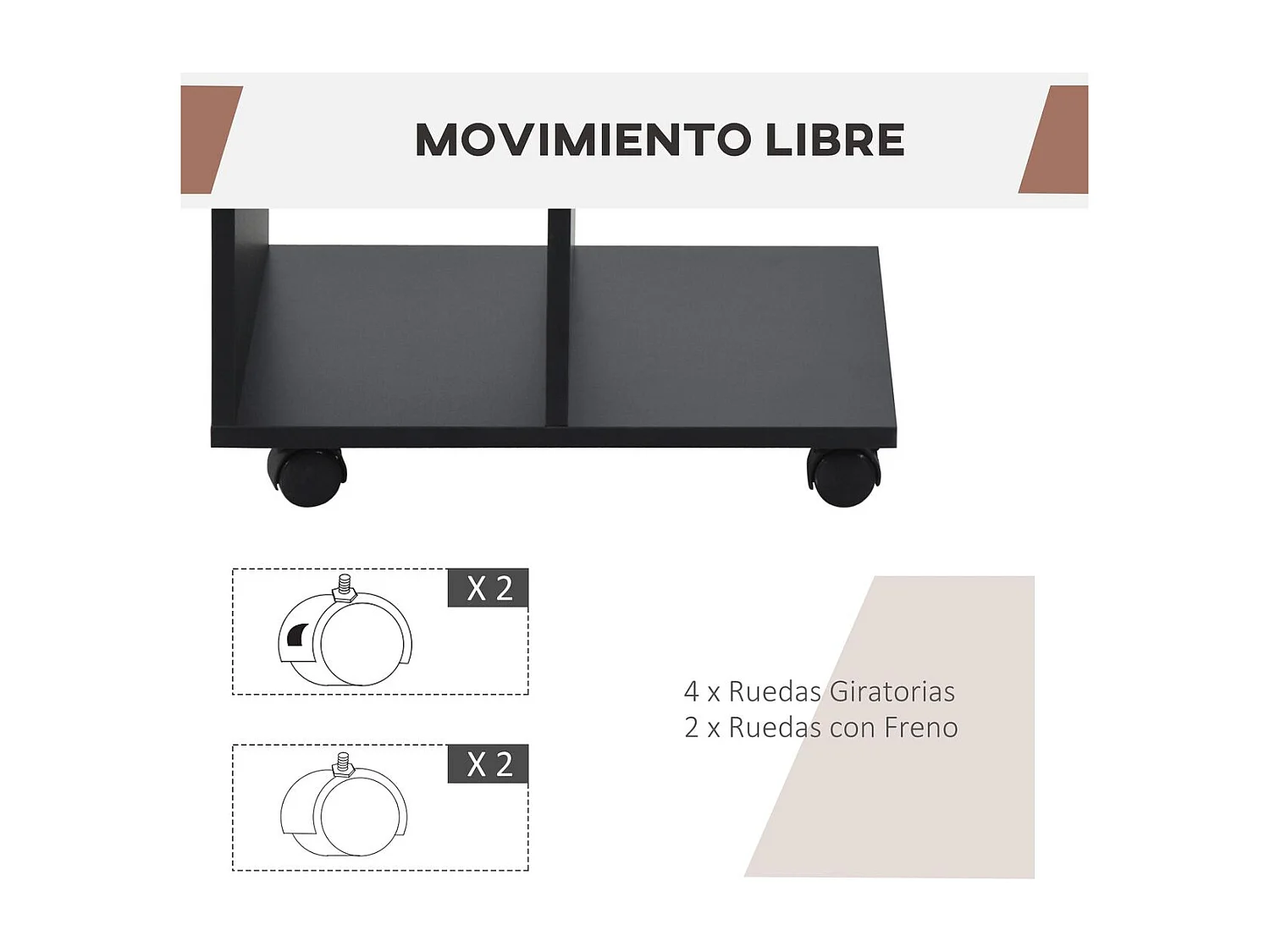 Mesa auxiliar Margarita Homcom 3 niveles con ruedas negro 58x45x35 cm