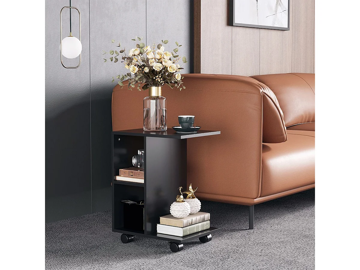 Mesa auxiliar Margarita Homcom 3 niveles con ruedas negro 58x45x35 cm