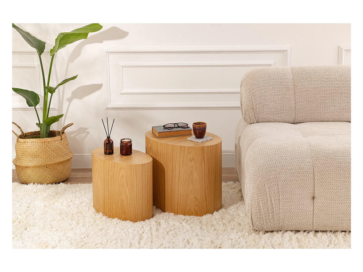 Conjunto de Mesas de Apoio Elipse - Carvalho Natural, 2 Peças, Design Elegante e Funcional
