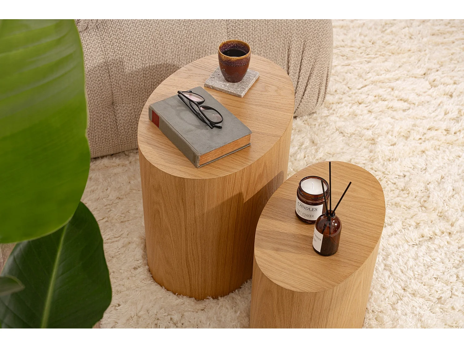 Conjunto de Mesas de Apoio Elipse - Carvalho Natural, 2 Peças, Design Elegante e Funcional