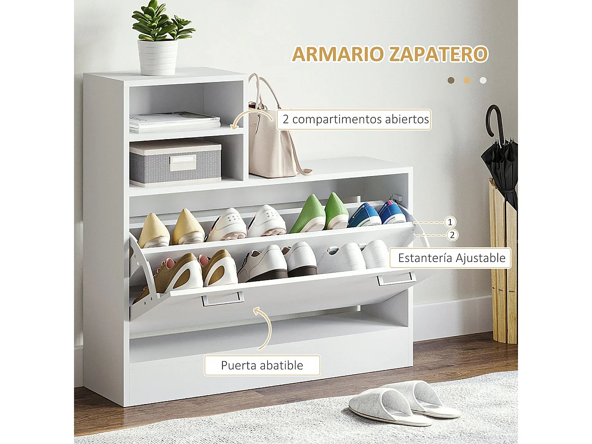 Recibidor Lauker Homcom espejo + 6 ganchos + zapatero blanco