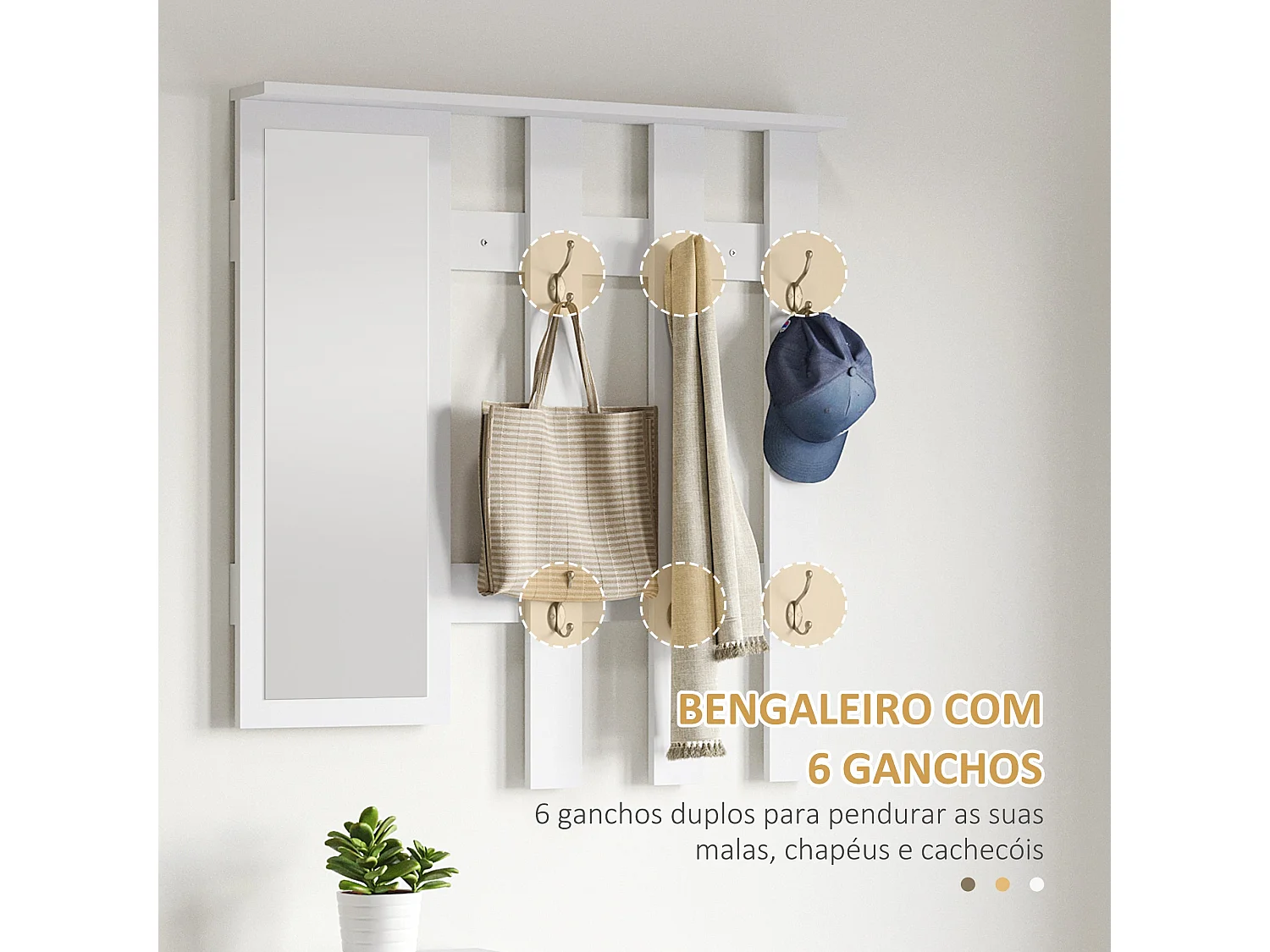 Cabide de Entrada HOMCOM com Espelho e Sapateira Branca - Organize seu Corredor com Estilo